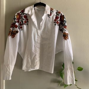 Zara flower embroidered white button down
